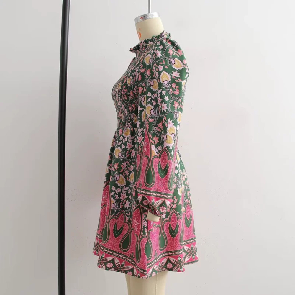 Spring Strapless Placement Floral Print Dress